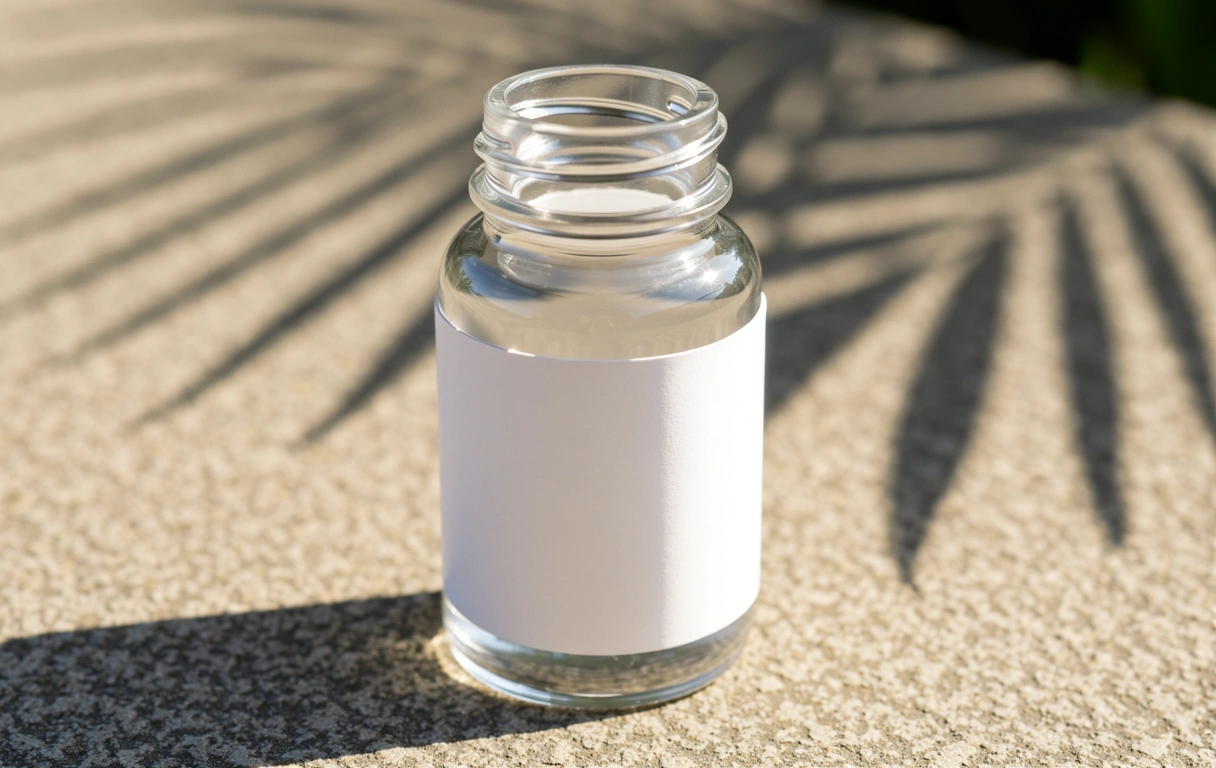 Premium botanical supplement containers on natural stone